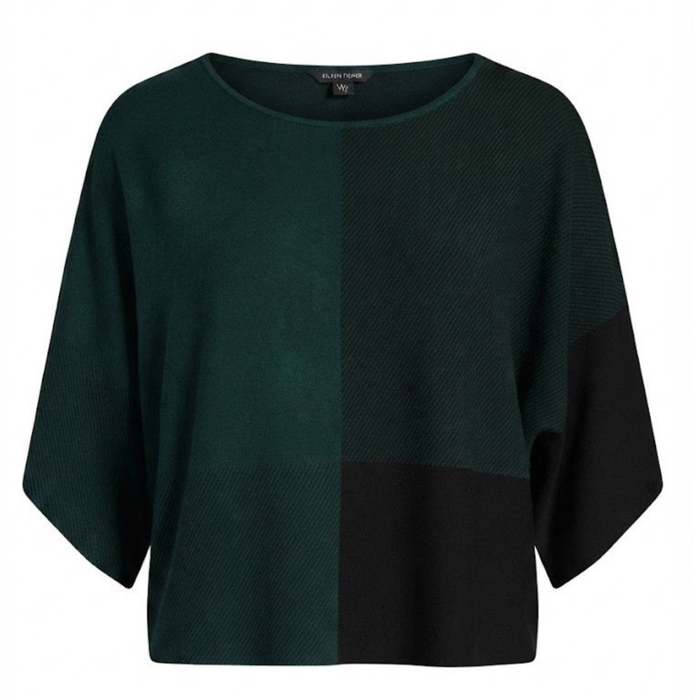 Eileen Fisher Green Black Tencel Lyocell Colorblock Boxy Knit Sweater Large - AC
